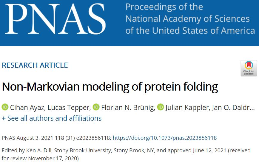 PNAS | 蛋白質折疊的非馬爾可夫模型 PNAS | 蛋白質折疊的非馬爾可夫模型