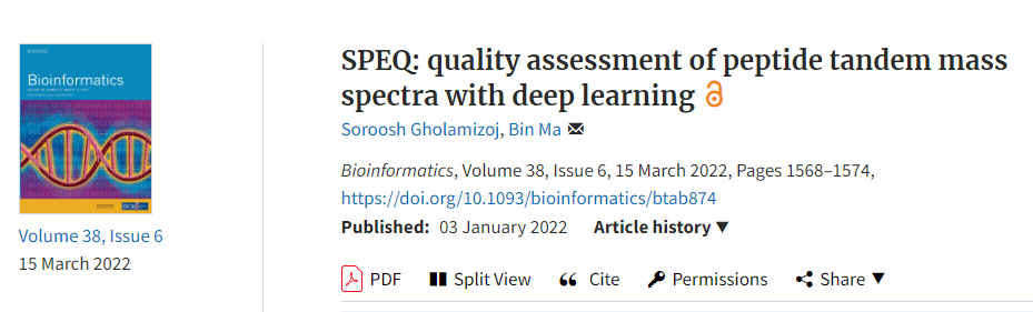 Bioinformatics | SPEQ：深度學習方法如何評價多肽光譜質量？